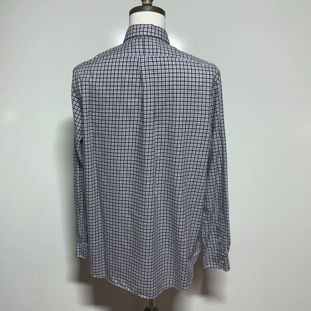 Polo‎ Ralph Lauren Shirt Mens XL Brown Blue Plaid Button Down Long Sleeve Pony